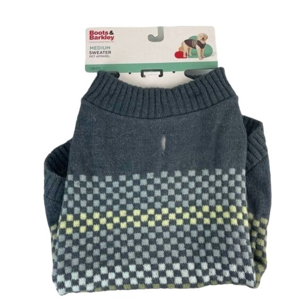Boots & Barkley Sz Medium Dog Pet Checked Blue Green Sweater